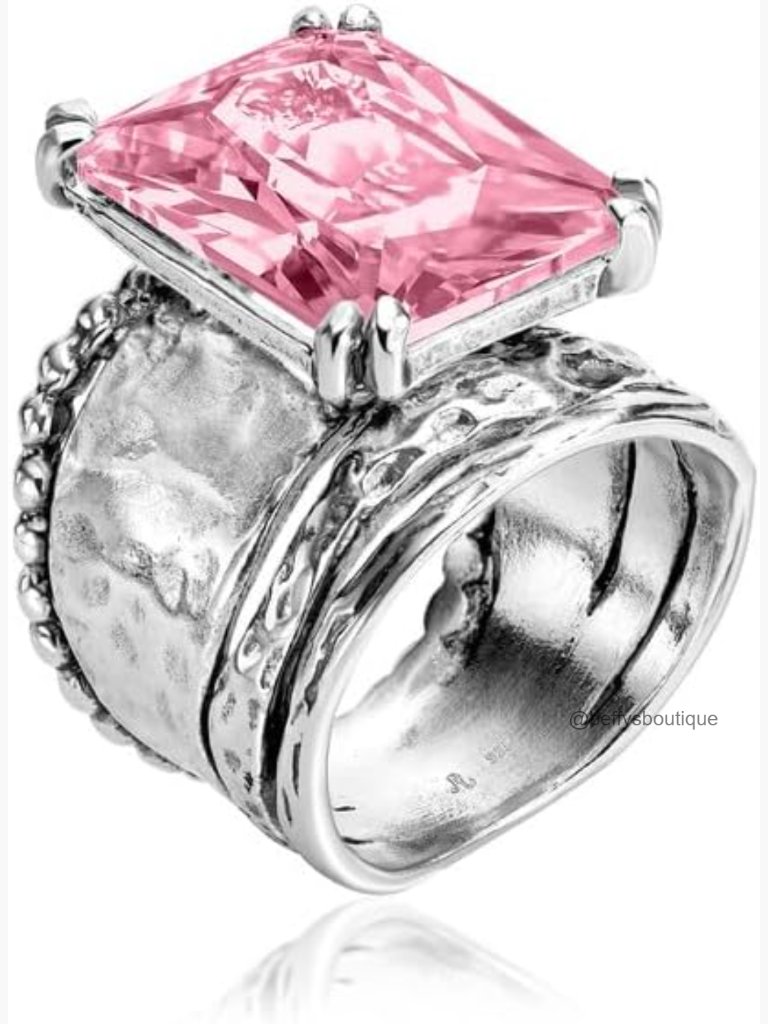Vintage Hammered Octagon Cz Statement Ring - 925 Sterling Silver